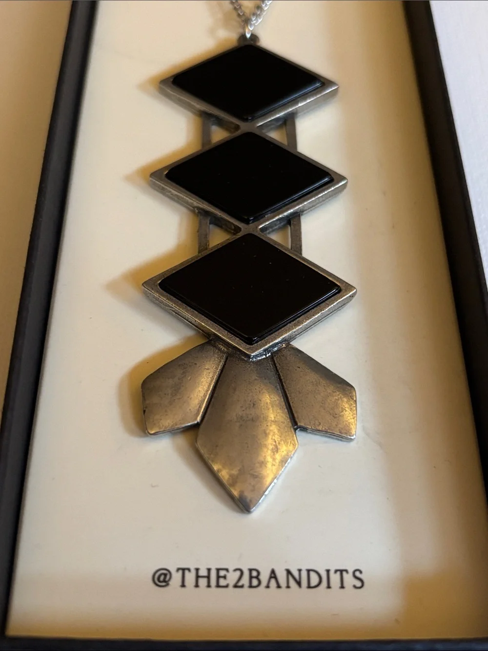 Black and Silver Geometric Drop Necklace